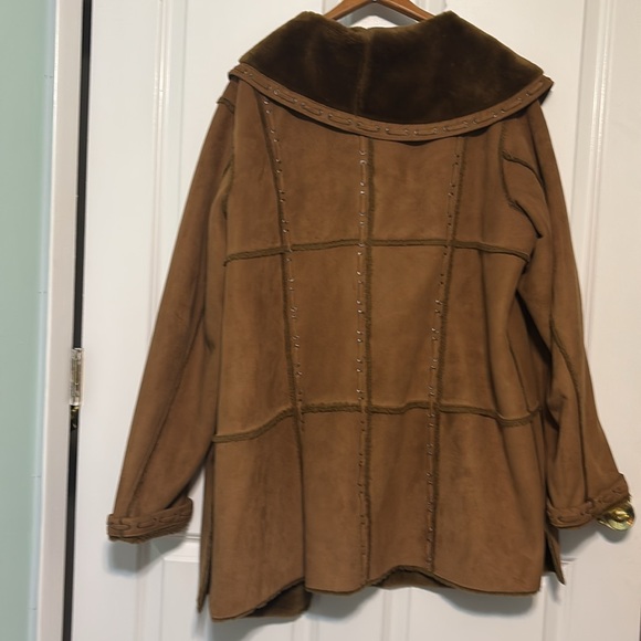 Dennis Basso Coat | Faux Suede Brown Button Up Coat | size 1X - Picture 3 of 8